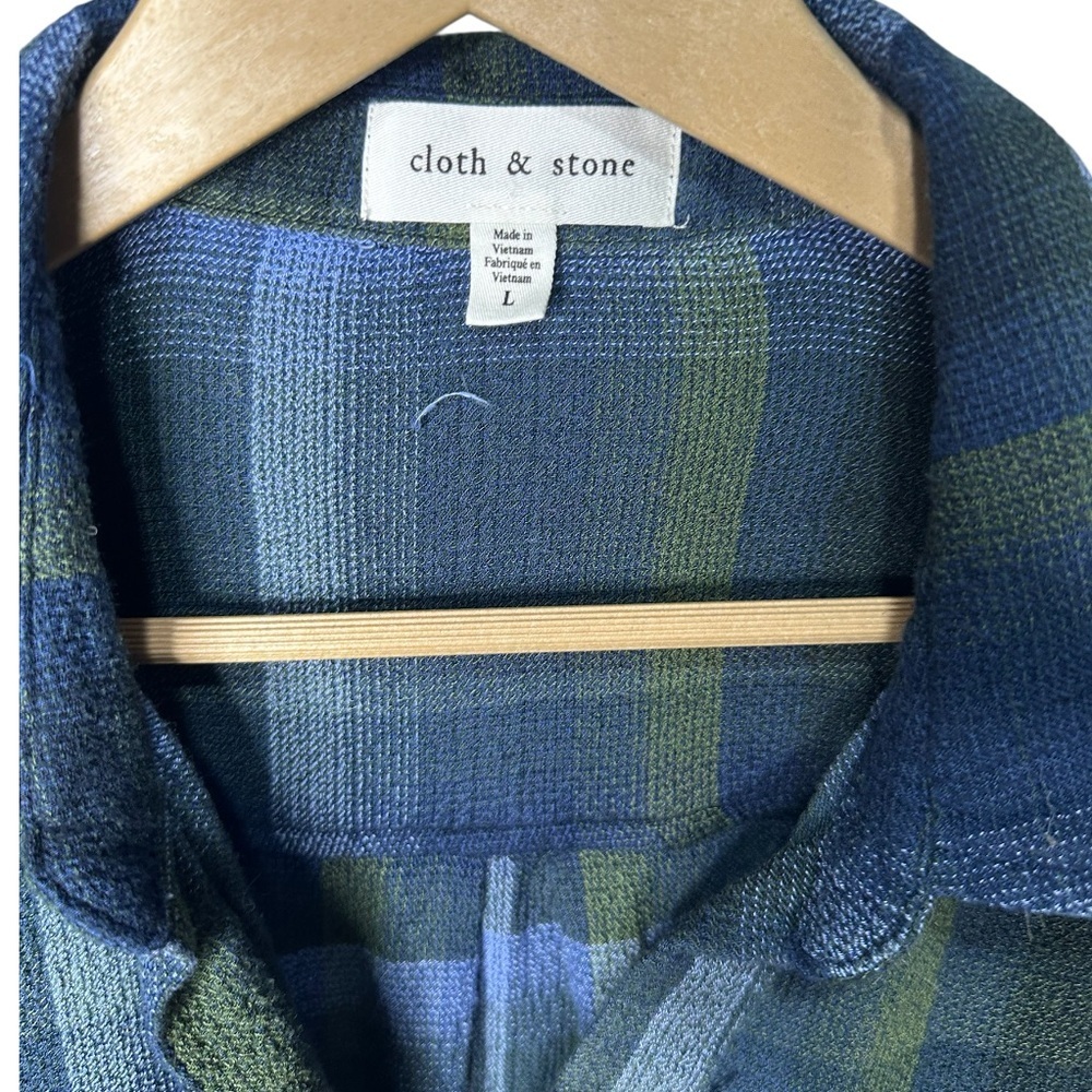 Cloth & Stone | Blue Olive Plaid Button Down Blouse | Rayon Blend | Size L - Picture 3 of 7